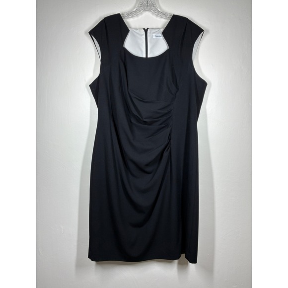 Calvin Klein Dresses & Skirts - Calvin Klein Black Sleeveless Sheath Dress Plus Size 18W Ruched Neutral Stretchy